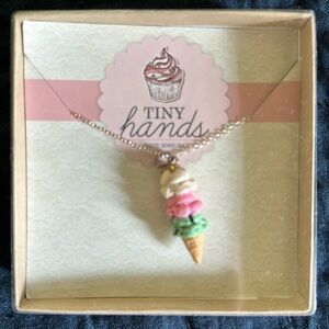 Tiny Hands Food Jewelry Triple Scoop Ice Cream Cone Necklace, New